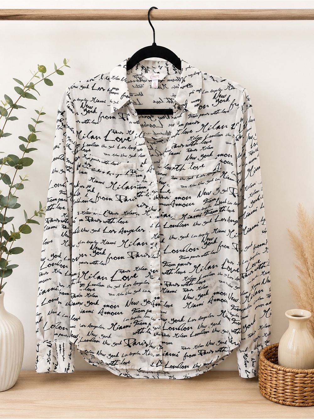 Candie's White Blouse with Black Script Print